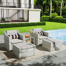 Outdoor Patio Furniture Set, 7/5/4/3/2 Piece Patio Conversation Set Outdoor Furniture Set, Wicker Lounge Chair With Ottoman Footrest, Coffee Table & Cushions (Brown/Grey) - Grey - View 9