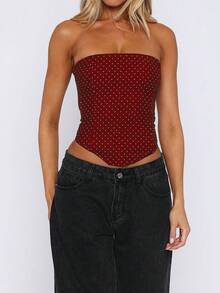 女士时尚新款优雅波点基础款性感抹胸，无缝设计，四季皆宜 - 酒紅色 - 查看 3