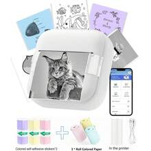 Mini Printer, Inkless Sticker Thermal Printer With 6 Rolls Of Printing Paper , Suitable For Text, Notes, Photos, Course Labels, To-Do Lists, Compatible With IOS & Android