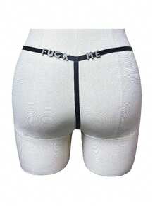 1pc Sexy Panties Female Sensual Thong A Line Low Waist Passion Three-Point Tie Bikini Black Sexy Lingerie Sexy Underwear Sexy Flirtatious Suspender With Rhinestone Letters, Hollowed Out Underwear - Multicolor - View 5