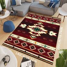 Vintage Printed Carpet, Red, Western Style, Non-Slip, Washable, Suitable For Living Room, Bedroom, Kitchen, Dining Room And Other Indoor Spaces, Home Decor - Multicolor - View 10