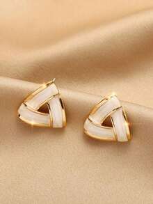 5pcs/Set Elegant Minimalist Black Geometric Triangle & Water Drop Faux Pearl Earrings Set, Luxury Design, Suitable For Women Everyday & Festive Wear - Set N - View 4