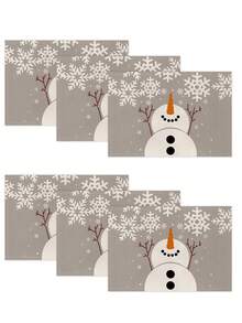 1 pièce/4 pièces/6 pièces/60 pièces Sets de table en lin bonhomme de neige de Noël, sets de table d'hiver de Noël, Joyeux Noël, convient pour la maison, le restaurant, la décoration de table à manger, articles ménagers