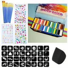 12-Compartment Removable Face & Body Paint Kit With 11 Brushes, 3 Adhesive Jewel Stickers, 4 Makeup Templates, 1 Makeup Sponge, Easy To Clean And Draw Any Pattern, Suitable For Stage Performance, Halloween, Rainbow Party, Makeup Party, Festival Celebration - Multicolor - View 9