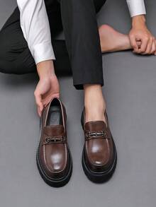 男鞋，厚底青少年时尚运动鞋，一脚蹬乐福鞋，英伦风格鞋，商务休闲工作日常步行鞋，男士鞋类正式/商务正式婚礼配饰 - 黑色 - 查看 6