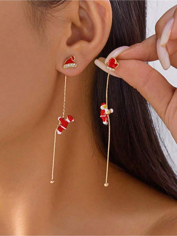 1 Pair Creative Climbing Santa Claus Earrings For Women – Fun And Festive Holiday Jewelry, Perfect For Christmas Parties, Gift Giving, And Adding A Playful Touch To Your Seasonal Outfits