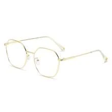 新款个性化镂空多边形金属女士时尚眼镜，圆形镜框复古简约学生阅读眼镜，前卫不对称平光镜片，适合日常佩戴 - 金色 - 查看 6