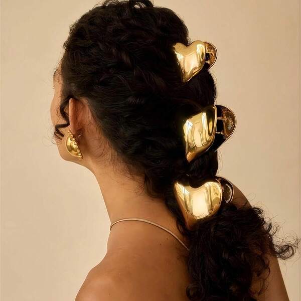 مشبك شعر معدني على شكل قلب أنيق للنساء على الطراز الأوروبي والأمريكي، مشبك شعر للخلف من الرأس، ذو طابع أنيق وراقي، إكسسوار شعر أنيق للشتاء، ملحقات شعر عصرية