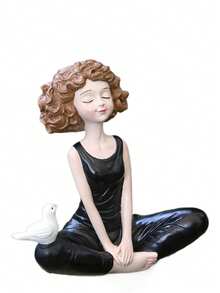 1/2/3 件树脂黑衣女孩盘腿坐像，家居客厅展示柜装饰礼物。送给爱人、父母和朋友的完美圣诞礼物 - 彩色 - 查看 8