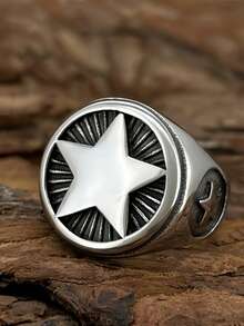 1pc Fashionable 5-Star Stainless Steel Ring, Unisex, US Size - Black - View 8