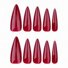 Press On Nails Long Stiletto Fake Nails Red Glue On Nails Burgundy Acrylic Nails Goth False Nails 24Pcs Manicure Stick On Nails Glossy Artificial Nails - 多色20 - 查看 3
