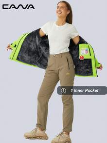 女士防水防风连帽保暖滑雪服，适合徒步、露营、登山、雨天和刮风天气，冬季穿着。 - 綠色 - 查看 7