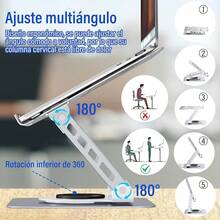 GALASALA Soporte para Laptop Acero Carbono, Base para Laptop Portátil Plegable Antideslizante y Estable, Base Enfriadora para Laptop Stand con báse Giratoria de 360 °   y Altura Ajustable, PC/Tabletas - Plata - Ver 4