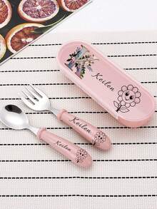 2pcs Customized Cutlery Set, Customized Engraved Name Spoon & Fork Set - Stainless Steel Flatware Set, Stainless Steel Tableware, Mother's Day, Birthday, Father's Day, Graduation, Wedding, Housewarming, Restaurant, Kitchen, Office, School, Multi-Functional, Anti-Mold, Ornamental, Reusable, Stainless, Exquisite, Stylish, High-Quality,