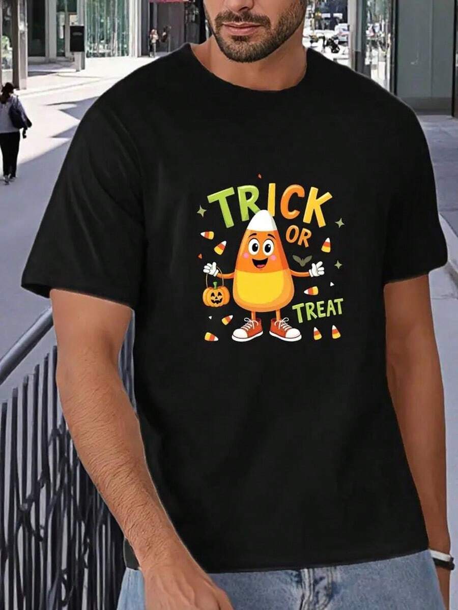 [Free Shipping]Men'S Plus Size Halloween T-Shirt - Trick Or Treat Candy Corn Graphic Tee - Black With Orange Pumpkin - Big & Tall Sizes - Lightweight Summer Shirt For Halloween Parties & Casual Attire - Funny Candy Corn Design,Nightmare Before Christmas,Christmas,Halloween Costumes,Funny T Shirts,Summer Outfits,Thanksgiving Day,Men Graphic Tees,Streetwear Men,Freedom Shirt,Halloween Costumes For Men,Christmas,Funny Shirt,Graphic Tee,Vintage,Street Fashion, Sporty Casual, All Season, Y2K Clothing, Christmas, Gift For Boyfriend,Printed & Shipped In USA - Black - View 1