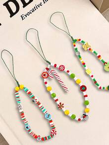 GO2CJBEADS 1pc New Fashion Christmas Mobile Phone Chain Lanyard For Women Simple Santa Claus Acrylic Beaded Phone Chain Beaded Keychain