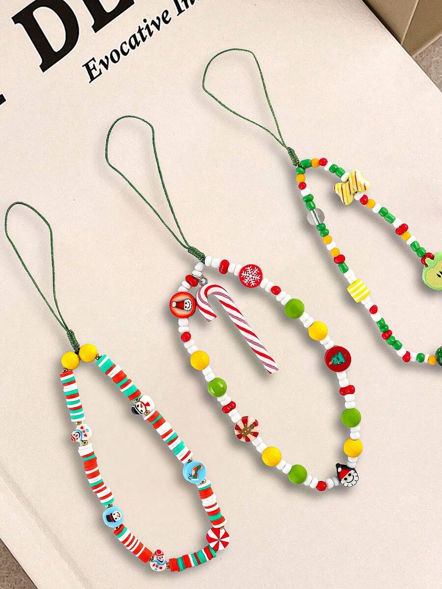 GO2CJBEADS 1pc New Fashion Christmas Mobile Phone Chain Lanyard For Women Simple Santa Claus Acrylic Beaded Phone Chain Beaded Keychain