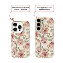 1pc Vintage Art Style Soft Pink Rose Floral TPU Phone Case Compatible With IPhone// - White - View 7
