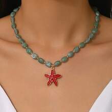 1 件优雅时尚的女士波西米亚风格珠宝项链，带有各种海洋元素 - 金海星、彩色人造贝壳、贝壳、金鱼吊坠、海马、红龙虾、美人鱼、螃蟹、竹珠、仿玉珠，适合所有季节 - 彩色 - 查看 5