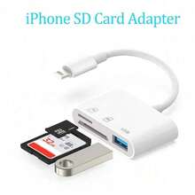 三合一 Lightning 转 USB/TF/SD 读卡器，兼容 14/13/12/11/X/8/7 系列、iPad、数据传输适配器，兼容数码相机 - 白色 - 查看 1