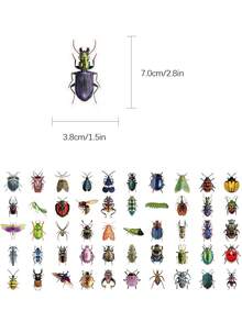 50 piezas/paquete Pegatinas de insectos lindos y coloridos, pegatinas decorativas para scrapbooking, etiquetado, diario, papelería, álbum de fotos, teléfono, diario, planificador