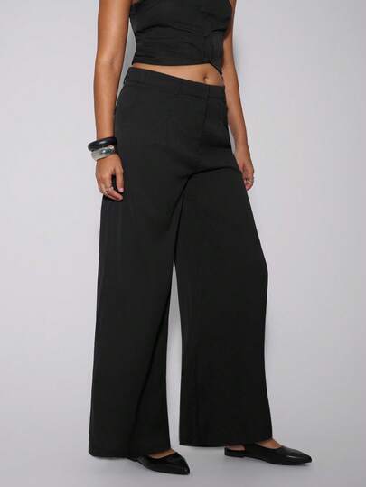 TypaGal High-Waisted Belted Wide Leg Pants, Perfect For Leisure,Ladies Spring/Fall Casual Button,Pocket,Zipper Natural Straight Leg,Wide Leg Long Black Loose Women Pants,Casual Daily Wear Fall Autumn Winter Casual Sporty Chic Modern Going Out Elegant Basic