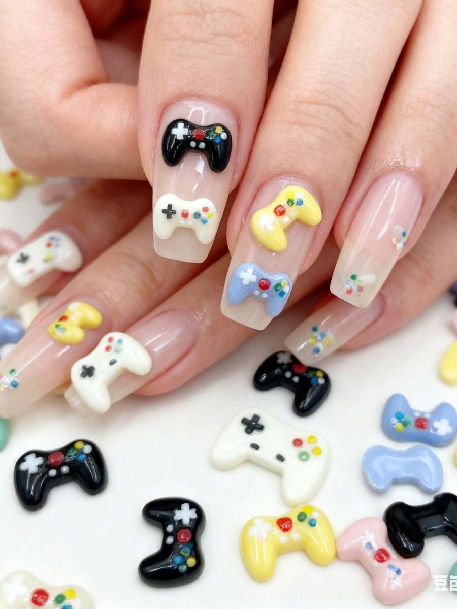 100pcs Cute 3D Gamepad Shaped Nail Art Decorations - Colorful Mini Joystick Nail Art Accessories DIY Manicure Supplies Nails - Multicolor - View 1