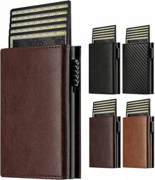 Tarjetero para Hombre, Tarjetero Plegable Antirrobo para Hombre, Cartera para Hombre con Ranura para Monedas y Atracción Magnética, Puede Almacenar Efectivo y Tarjetas (Negro) - Card Holder Marrón - Ver 12