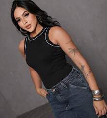 Women's Summer Simple Casual Cotton Knitted Tank Top - 黑色 - 查看 2