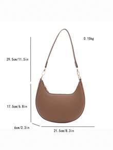 1pc PU Solid Color Zipper Crescent Underarm Bag, Fashionable Retro Shoulder Bag, Suitable For Office Ladies, Versatile Use - Khaki - View 10