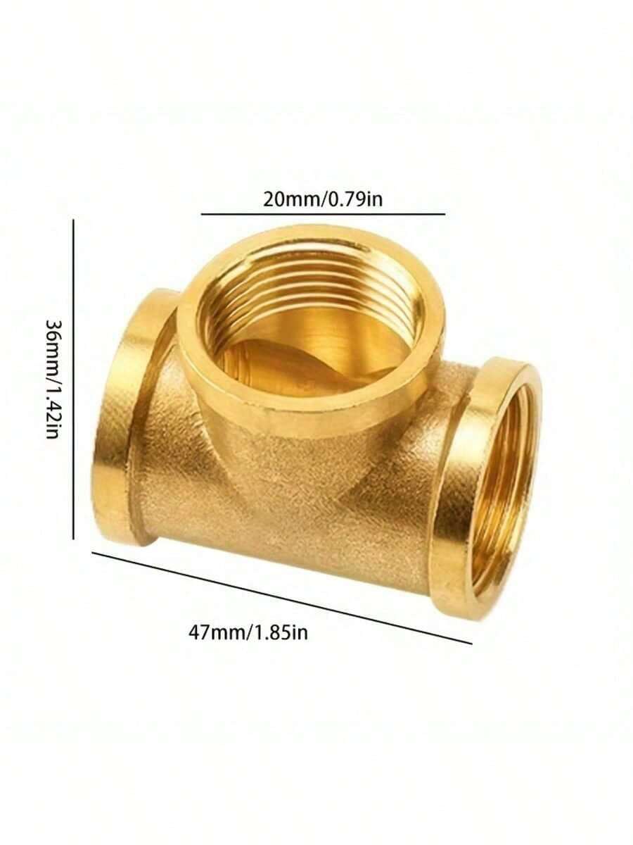 Brass T-Type G1/2 Threaded Connector - Corrosion Resistant Faucet, Shower And Irrigation System Accessories, Suitable For Hydraulic, Pneumatic, And Piping Systems - Industrial Pipe Fittings, Universal For Europe And America