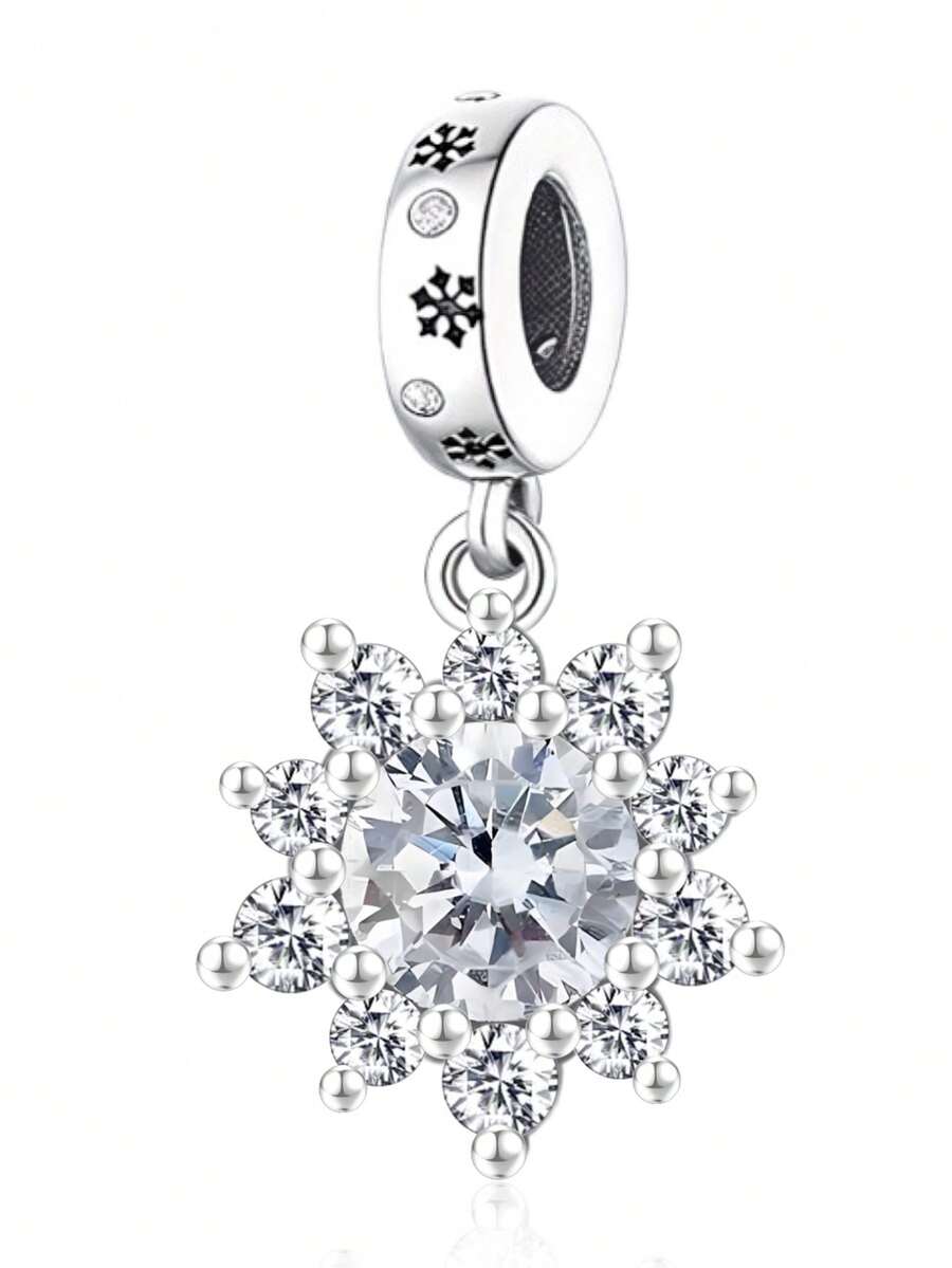 HuooNew 1 Stück exquisiter 925er Sterling Silber Schmuck, mit Zirkonia besetzt, Weihnachtsschneeflocken, Silberschmuck, Schmuck für Frauen, Geburtstagsgeschenk, Weihnachtsgeschenk