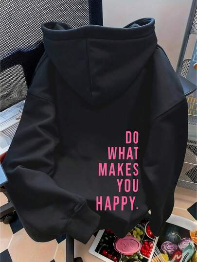 sweat-shirt à capuche ample pour femmes avec imprimé slogan, doublé de molleton. Avec style universitaire et vibrations jeunes. Convient pour la course, le style casual, les rassemblements, les fêtes, le style de rue, les tenues d'extérieur, l'automne/l'hiver