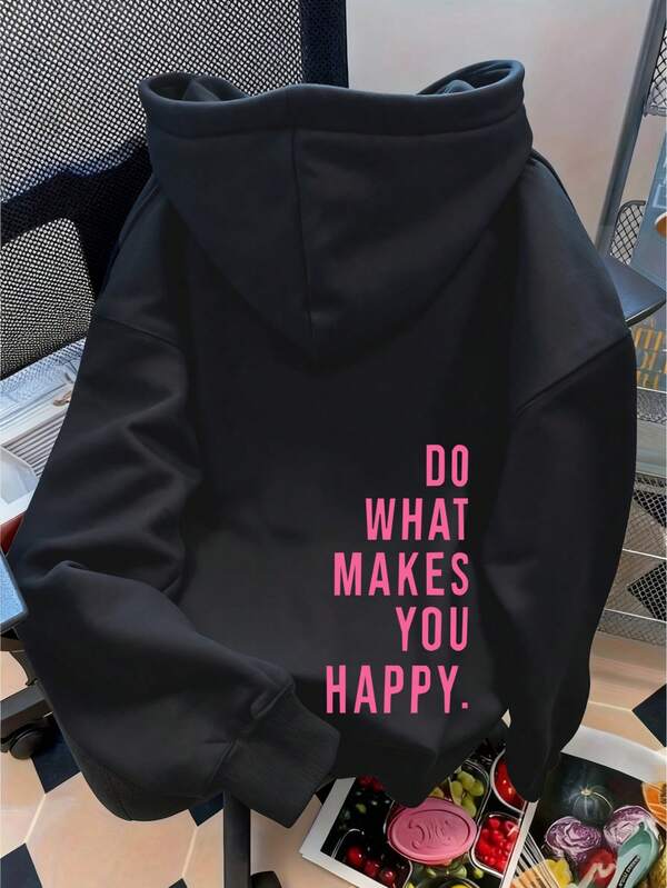 Sudadera con capucha de forro polar con estampado de lema, de corte holgado para mujer, con estilo universitario y vibraciones juveniles. Adecuada para correr, uso casual, reuniones, fiestas, estilo callejero, uso al aire libre, otoño/invierno