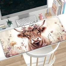 Großer Blumen-Kuh-Krone Schreibtischunterlage - rutschfeste Gummi Gaming Mausunterlage und Büro Tastaturunterlage, mit blassen Blumen, geeignet als Geschenk für Teenager und Geliebte
