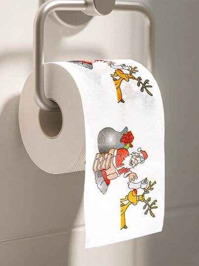 1卷圣诞印花卫生纸，圣诞老人和驯鹿图案印花卫生纸卷，圣诞装饰，派对用品，家居装饰，圣诞节