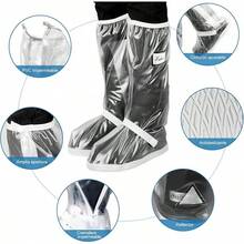 Protector de Zapatos Impermeable Cubiertas de Zapatos a Prueba de Agua Lluvia Nieve Cubrebotas con Cremalleras Resistentes y Tacones Reflectantes para Hombre o Mujer -Exteriores Bicicleta Motocicleta Cubrebotas Viaje Antideslizante Reutilizable Botas Cubierta - Transparente - Ver 3