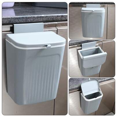Hanging Small Trash Can With Lid, Kitchen Compost Bin For Wall Mount, Mountable Food Waste Bin For Kitchen Cabinet Door