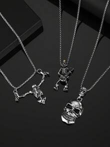 1pc Gothic Style Skull Pendant Necklace, Punk Retro Hip Hop Accessory, Suitable For Men's Daily Wear Or Gift