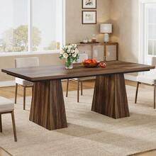 LITTLE TREE Black Dining Table For 4-6, 63-Inch Modern Kitchen Table With Sturdy Tapered Wood Legs, Rectangular Dinner Table With Large Tabletop For Dining Room, Kitchen, Living Room - 深棕色 - 查看 2