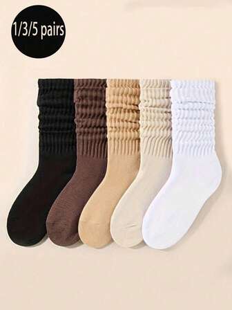 1/3/5 Pairs Merrald Color Women Knee High Socks, Casual Daily Wear Layered Socks, Autumn/Winter Knitted Socks, Slouch Socks, Unisex Soft Knit Boots Socks, Solid Color Compression Socks, Bubble Socks, Challenge Socks, Warm & Breathable Socks, Suitable For Halloween, Christmas, Christmas Gifts, Cozy Socks