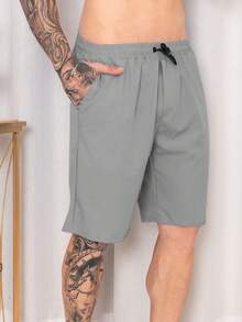 NEW Men's Plain Basic Bermuda Shorts Up To Knee Elastane Pool Shorts Summer 2024 Launch - 灰色 - 查看 1