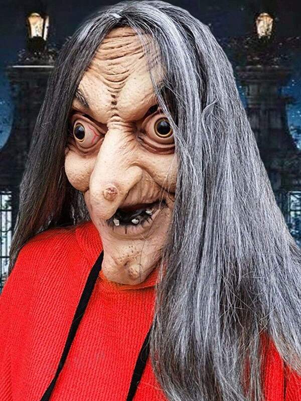 1pc Witch Mask, Realistic Witch Mask For Escape Room, Haunted House, Halloween Party, Horror Witch Costume Prop