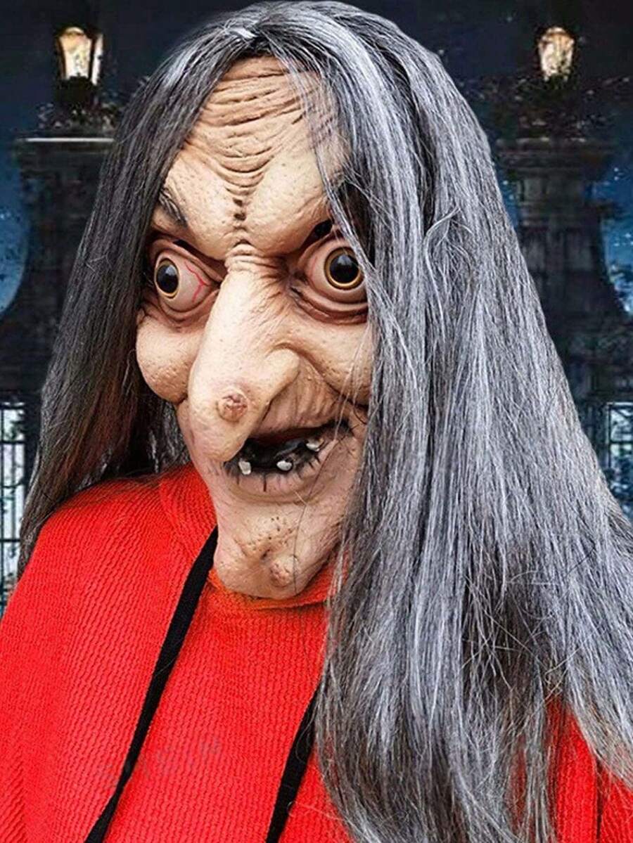 1 pieza Máscara de bruja, máscara de bruja realista para sala de escape, casa embrujada, fiesta de Halloween, accesorio de disfraz de bruja de terror - Multicolor - Ver 1