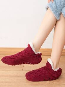 1 par de meias femininas quentes e grossas, meias de pelúcia da moda em cores sólidas, meias de pelúcia para uso interno em cores sólidas, adequadas para o chão da casa, uso casual, inverno