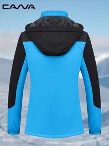 Cavva Áo khoác mùa đông nữ chống thấm nước, chống gió, có mũ trùm đầu, lót giữ nhiệt, ấm áp, thích hợp cho trượt tuyết, đi bộ đường dài, cắm trại, leo núi, mưa, gió. - Màu xanh lam - Xem 6