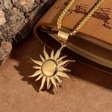 1pc New  Stainless Steel Charm Sun 3D Pendant Necklace For Men And Women Vacation Travel Versatile Rest Clothing Accessories Holiday Gift Jewelry - Gold - View 2