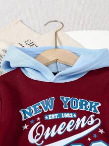 2pcs Young Boy Casual "NEW YORK" Letter Print Hoodie Sweatshirt + Pants Set, Autumn/Winter
