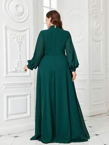 UNITHORSE Plus Women's Stand Collar Lantern Sleeve Chiffon Waist Sequin Applique Embellished Slim-Fitting Maxi Evening Dress Bridesmaid Dresses Bridal Dresses Graduation Dresses Formal Dresses