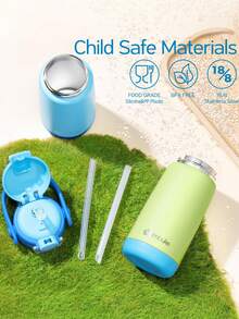 1PCS Kids Insulated Water Bottle With Straw Lid & Handle - 14oz 18/8 Stainless Steel Metal Tumbler Leak Proof Double Wall Vacuum Kids Cup Water Bottle For School Boys Girls - 藍色 - 查看 5